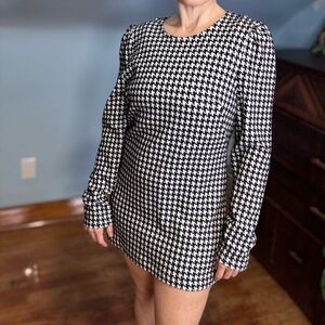 Who What Wear Black and White Houndstooth Dress
